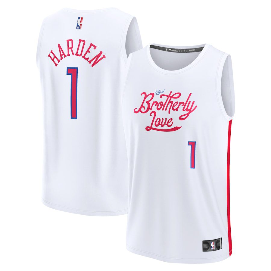 Men Philadelphia 76ers #1 James Harden Fanatics Branded White City Edition 2022-23 Fastbreak NBA Jersey->philadelphia 76ers->NBA Jersey